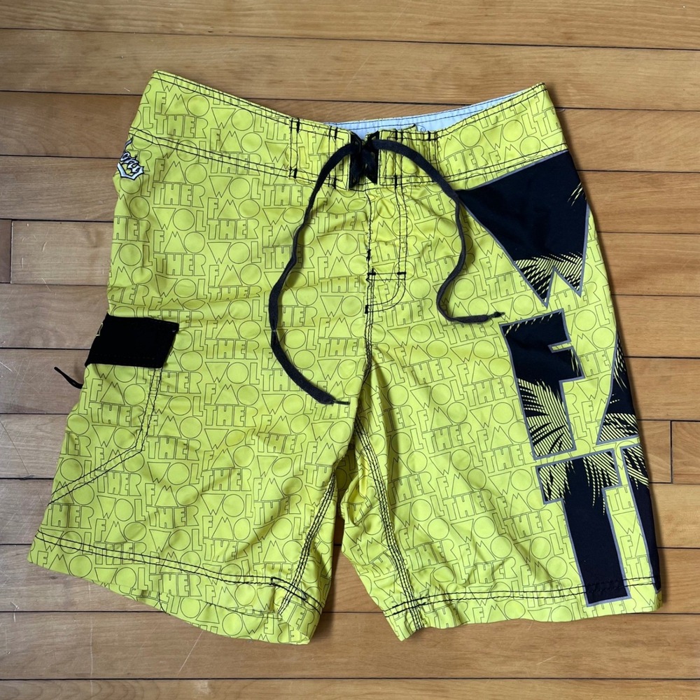 Billabong Wolfmother Board Shorts Mens 34 Neon Yellow Black Graphic Swim Trunks